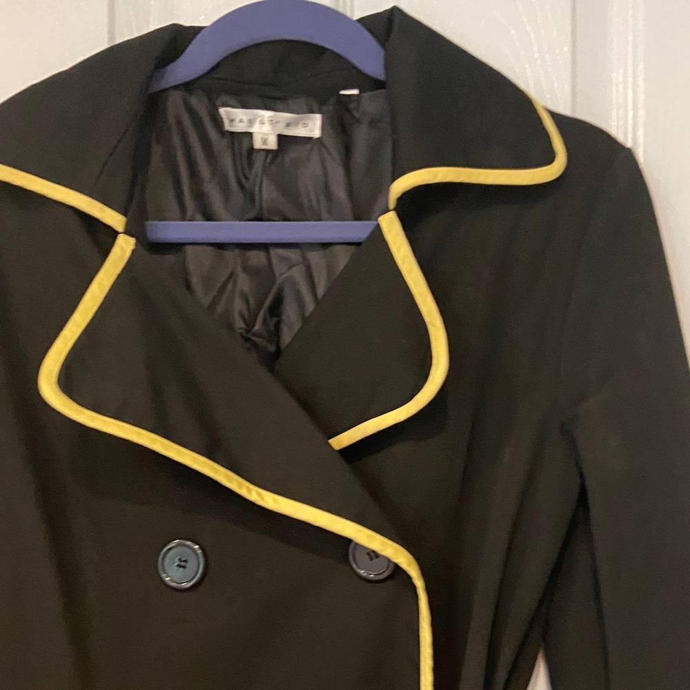 Max Studio Black Trench Coat with Yellow Accents - Picture 3 of 10